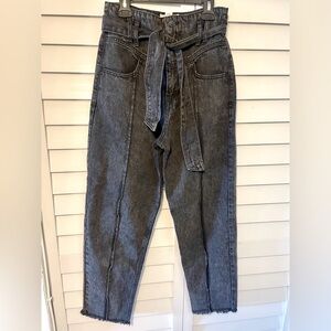 Forever 21 High Waisted Belted Washed Black Jeans